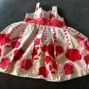Pumpkin Patch  Red/White Floral Cotton Dress   Size 12-18 months   NWOT